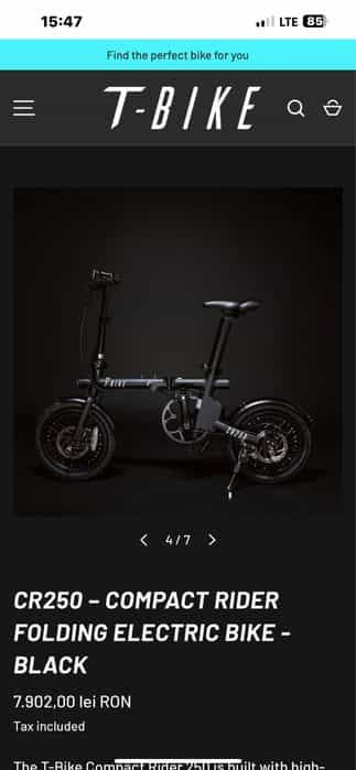 Bicicleta electrica T-BIKE CR250 Neagra