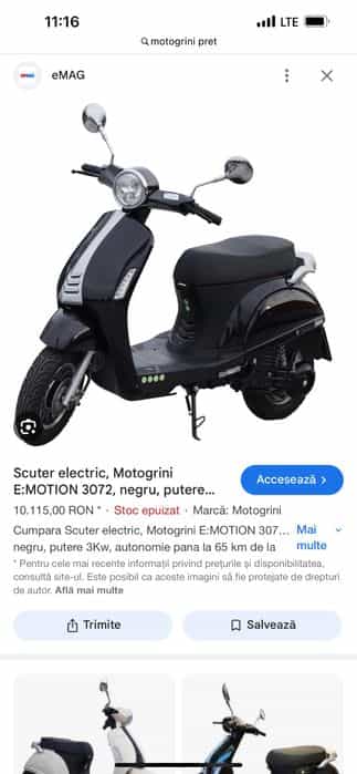 Vand scuter Motogrini 3000w , baterie 72v 60Ah.