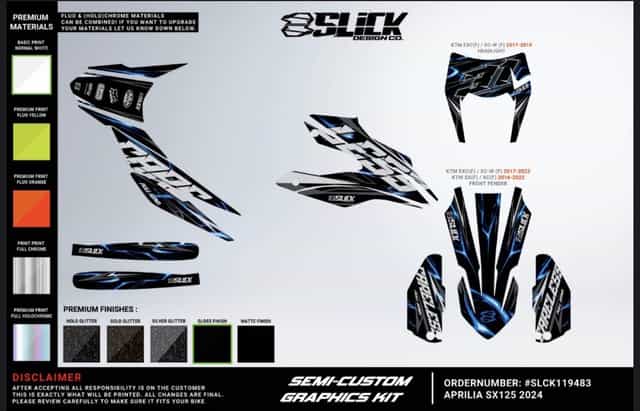 Kit grafic Aprilia SX125 2024 – față KTM EXC 125–450 – NOU