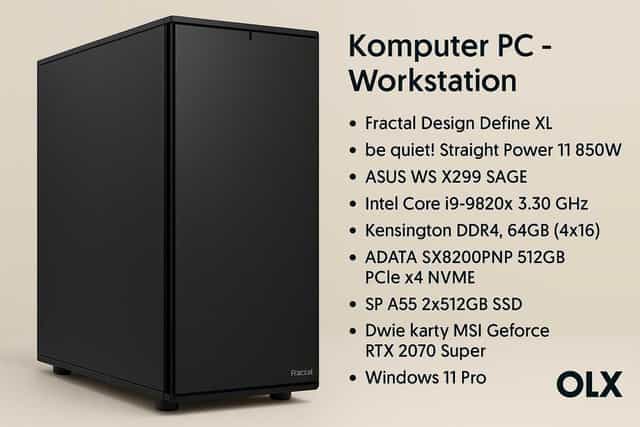 Komputer PC / i9 / 64GB / 2x RTX 2070 Super / Dla grafika, inżyniera