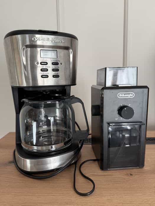 DeLonghi mlynek do kawy + Götze & Jensen ekspres przelewowy