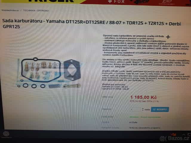 Opravna sada karburatoru DT 125