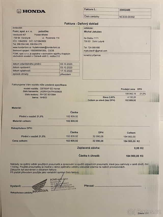 HONDA CB 750 HORNET | 2023 | PLNÁ VÝBAVA | TOP STAV