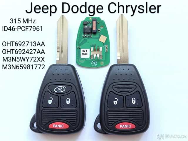 Klíč Jeep Dodge Chrysler ID46 315MHz.