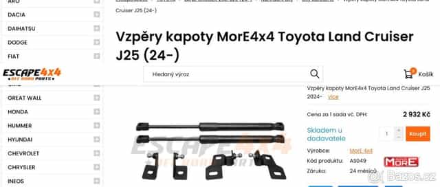 Toyota Land Cruiser  250 plynové vzpěry přední kapoty