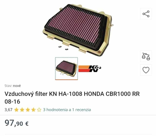 Športový vzduchový filter K&N na Honda CBR 1000