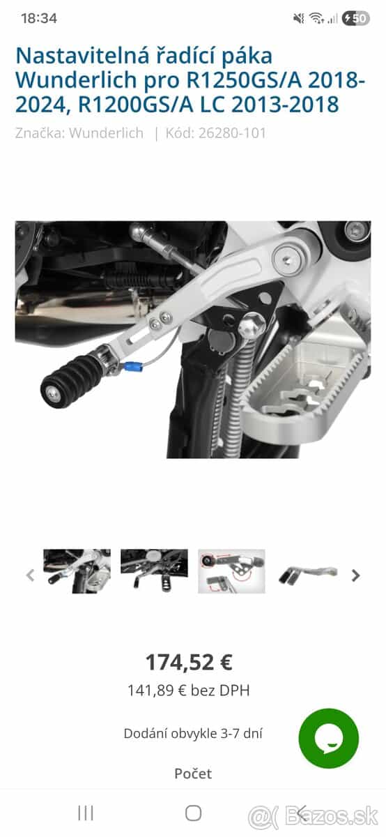 Nastavitelná řadící páka Wunderlich pre bmw r1250gs