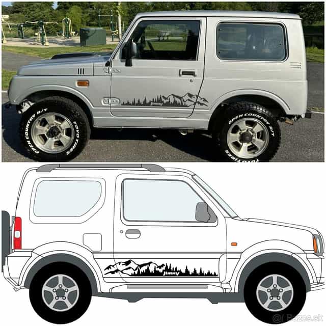 Suzuki jimny polepy nálepky na boky auta 4x4