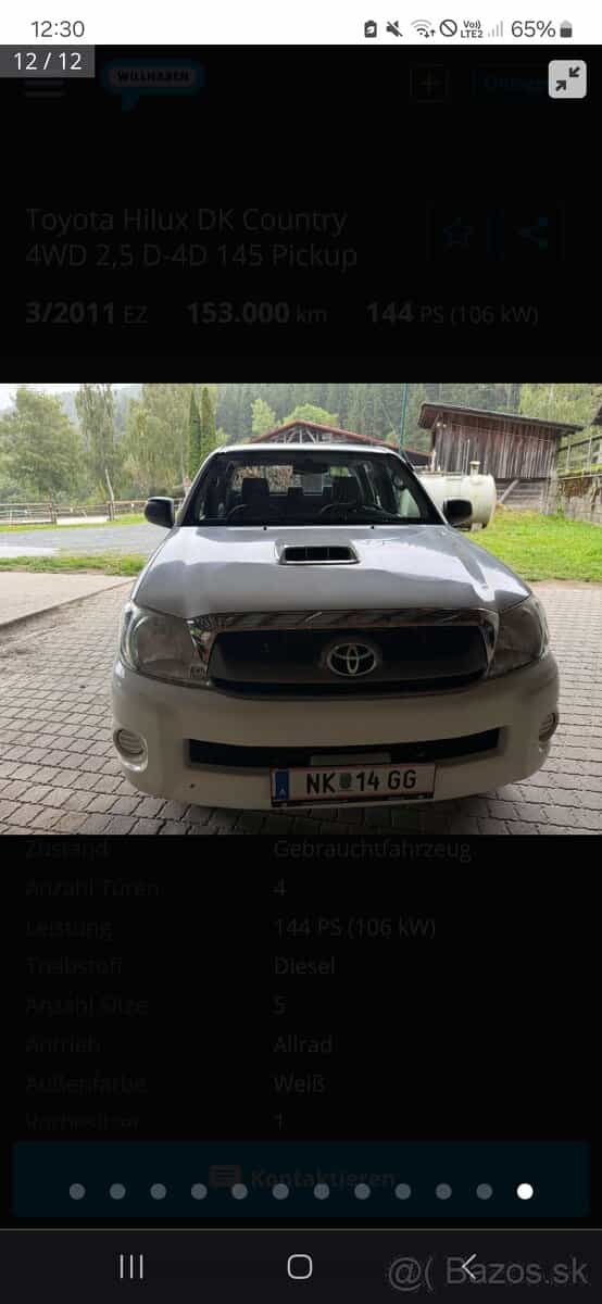 TOYOTA HILUX 2,5 DIESEL 4X4 ROK VÝROBY 2012
