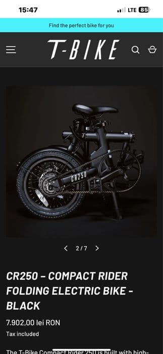 Bicicleta electrica T-BIKE CR250 Neagra