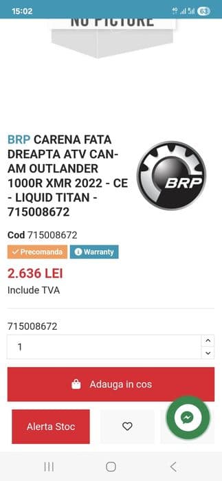Carena - aripă dreapta fața can-am 1000 XMR outlander original motosho