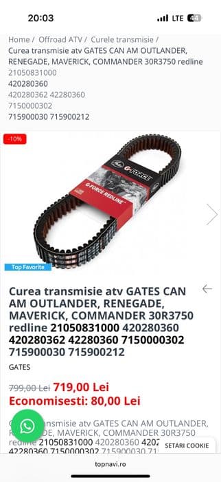 Curea redline can am renegade outlander impecabila 30R3750