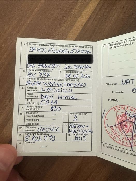 Scuter electric inmatriculat