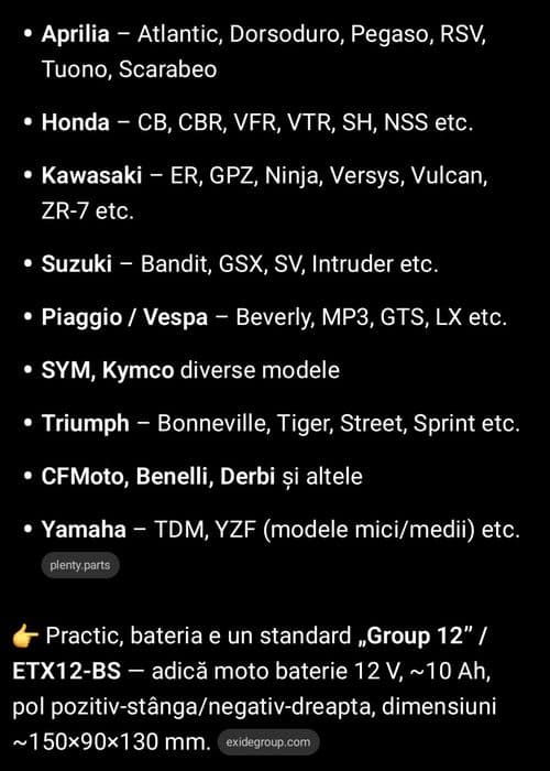 Baterie moto NOUĂ  EXIDE 10Ah YTX12-BS