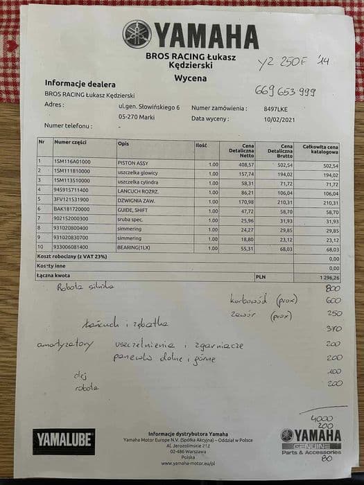 Yamaha YZF 250 4T 2014 (WTRYSK)