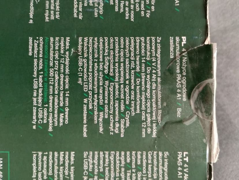 Akumulatorowe nożyce tnące sekator  4v PARKSIDE