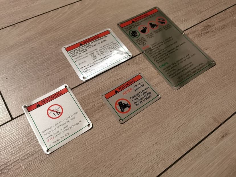 Tabliczki ostrzegawcze blotnik quad atv YAMAHA GRIZZLY KODIAK