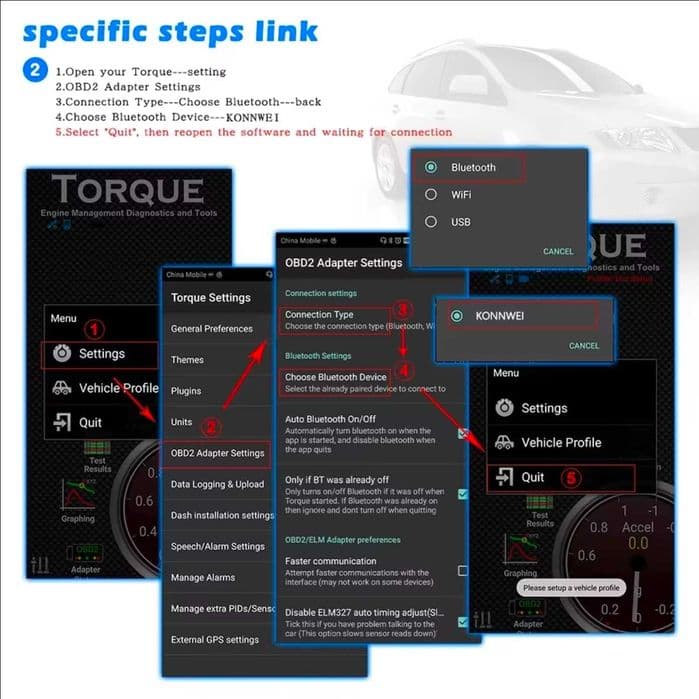 KONNWEI KW901 Bluetooth 5.0 interfejs diagnostyczny dla iPhone Android