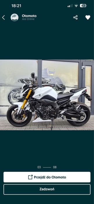 Yamaha fz8 abs 2012 przebieg 15543km
