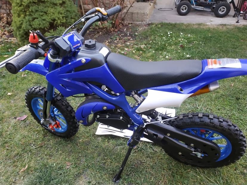 Nová benzínová dětská minikroska modrá 49ccm 10"kola