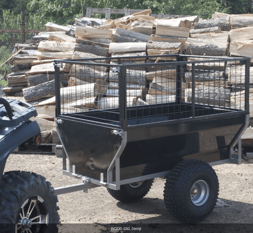 Vozík za čtyřkolku kovový, plechový Shark WOOD 550, černý