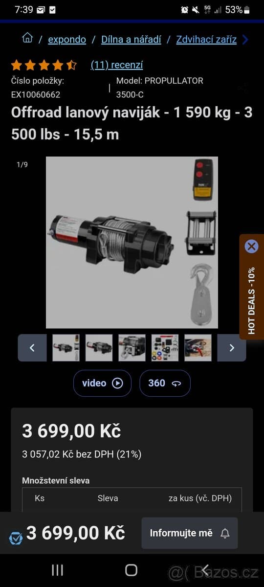 Lanový naviják 1590kg dálkové ovládání