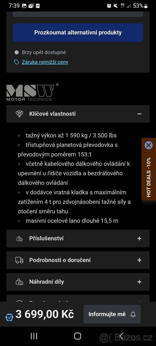 Lanový naviják 1590kg dálkové ovládání