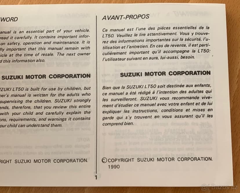 Manuál SUZUKI LT50, 90. léta