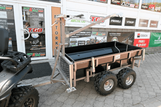 Vozík za čtyřkolku dvounápravový kovový, plechový Shark WOOD