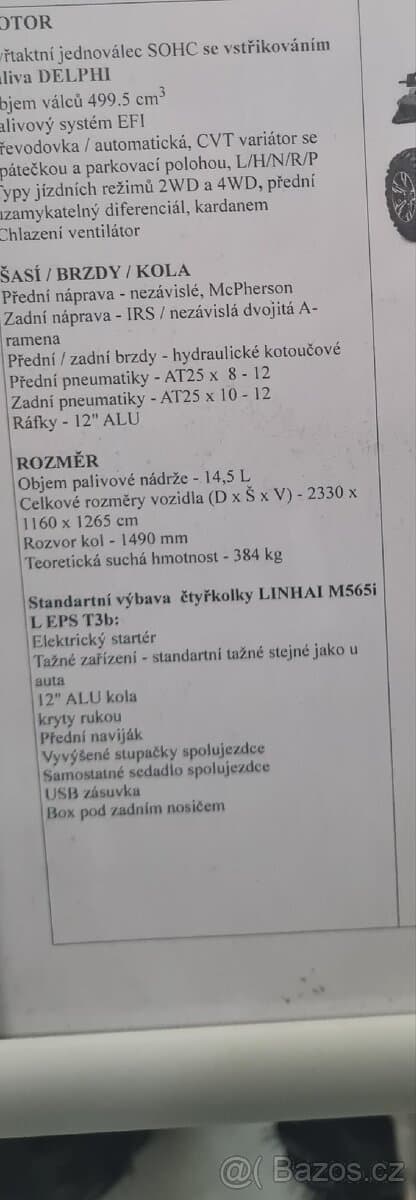 Zánovní Čtyřkolka Linhai 565 L ESP 499cm³ 4x4 T3b