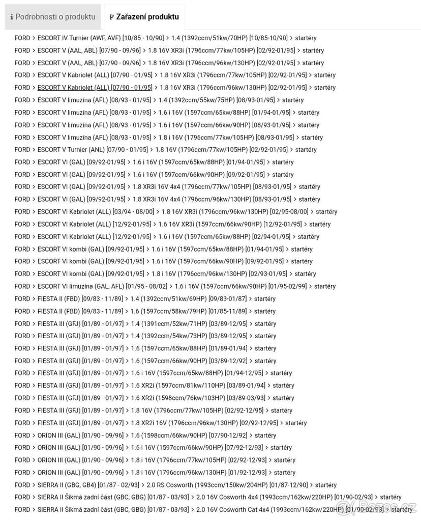 Ford Escort startér