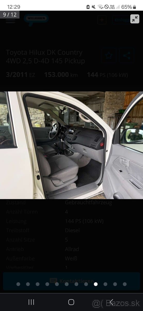 TOYOTA HILUX 2,5 DIESEL 4X4 ROK VÝROBY 2012