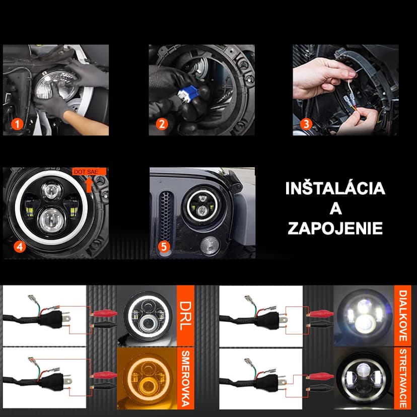 LED svetlomety 7-palcové okrúhle, SUV, OFFROAD, LKW, TRAKTOR