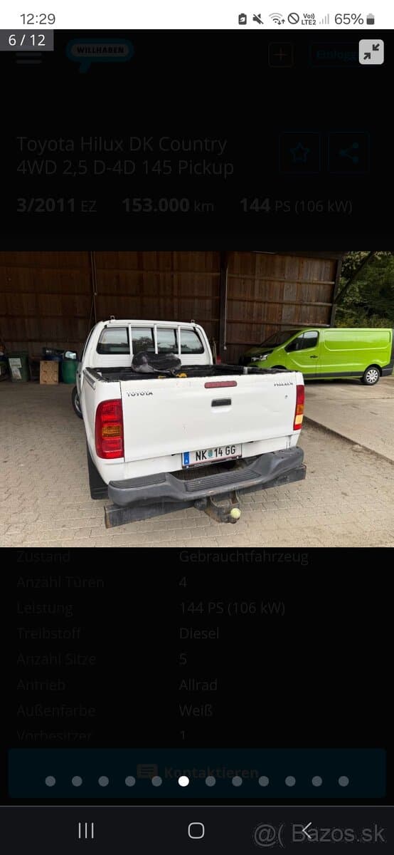 TOYOTA HILUX 2,5 DIESEL 4X4 ROK VÝROBY 2012