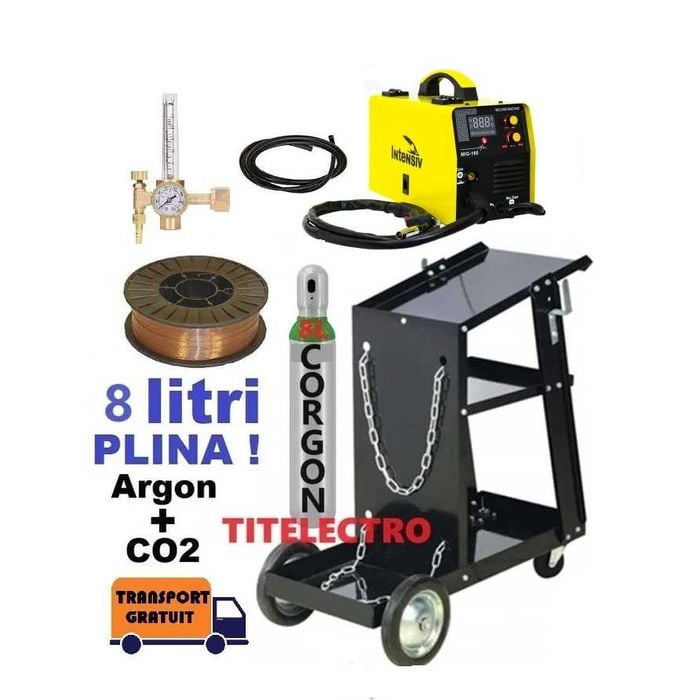 Aparat sudura MIG 160i + butelie argon CO2 + ceas + sarma + carucior