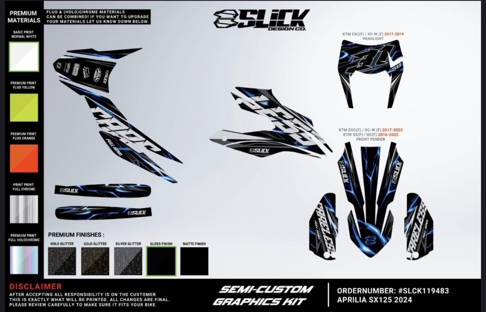 Kit grafic Aprilia SX125 2024 – față KTM EXC 125–450 – NOU
