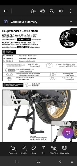 Cric central  Constands Honda CRF 1000 Africa Twin  2016 2019 nou 1100