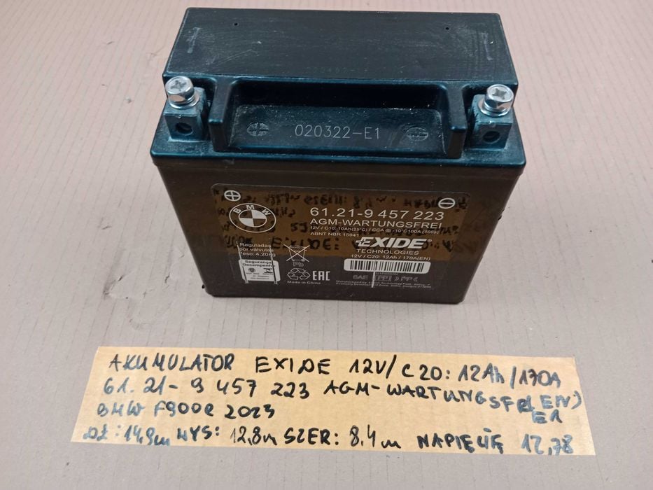 Akumulator Motocyklowy EXIDE 61 . 21- 9 AGM-WARTUNGSFRE 12V / C10 10Ah