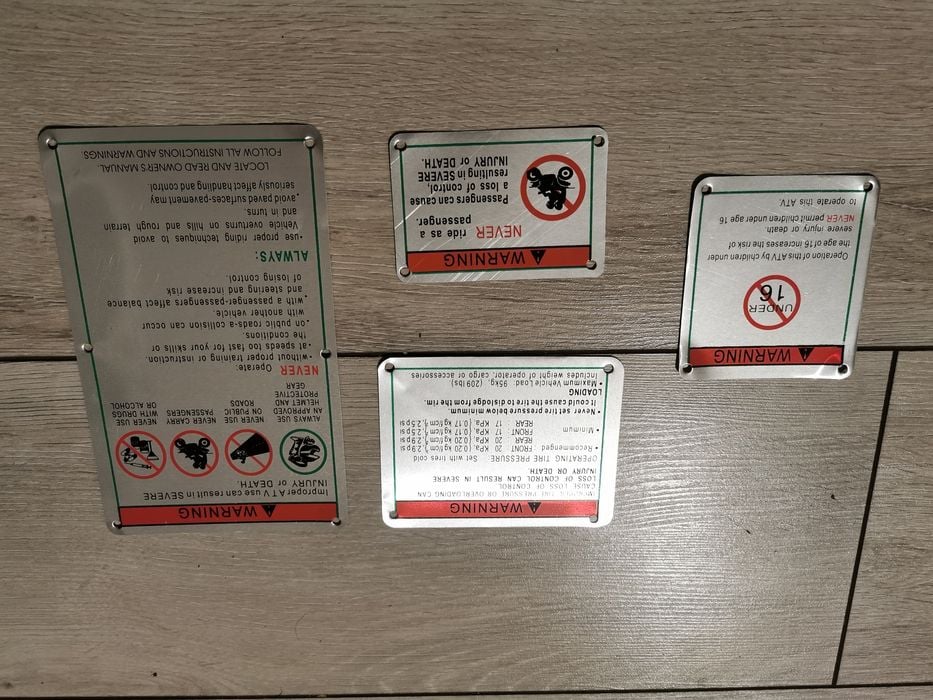 Tabliczki ostrzegawcze blotnik quad atv YAMAHA GRIZZLY KODIAK