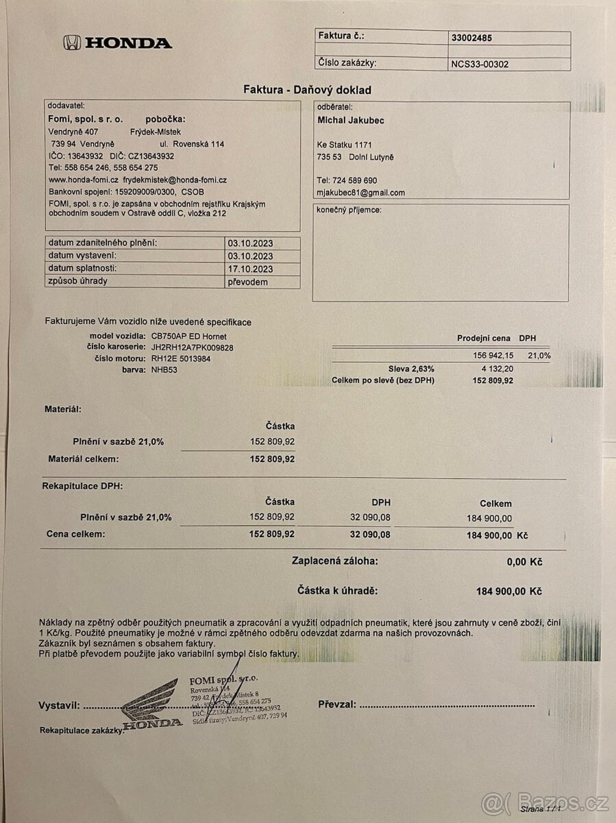 HONDA CB 750 HORNET | 2023 | PLNÁ VÝBAVA | TOP STAV