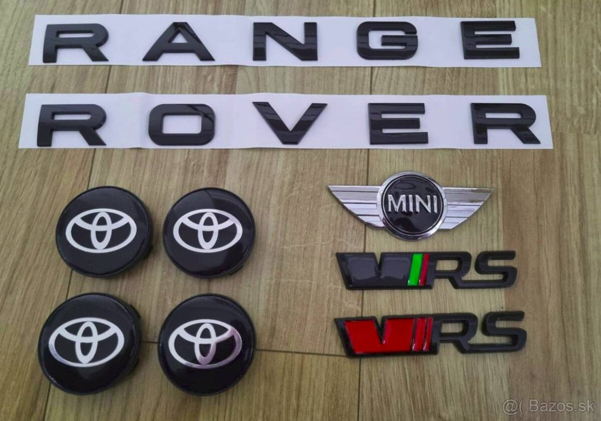 Napis RANGE ROVER, SKODA VRS MINI COOPER