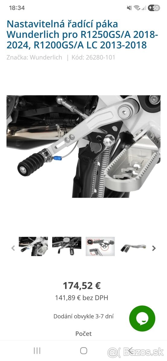 Nastavitelná řadící páka Wunderlich pre bmw r1250gs