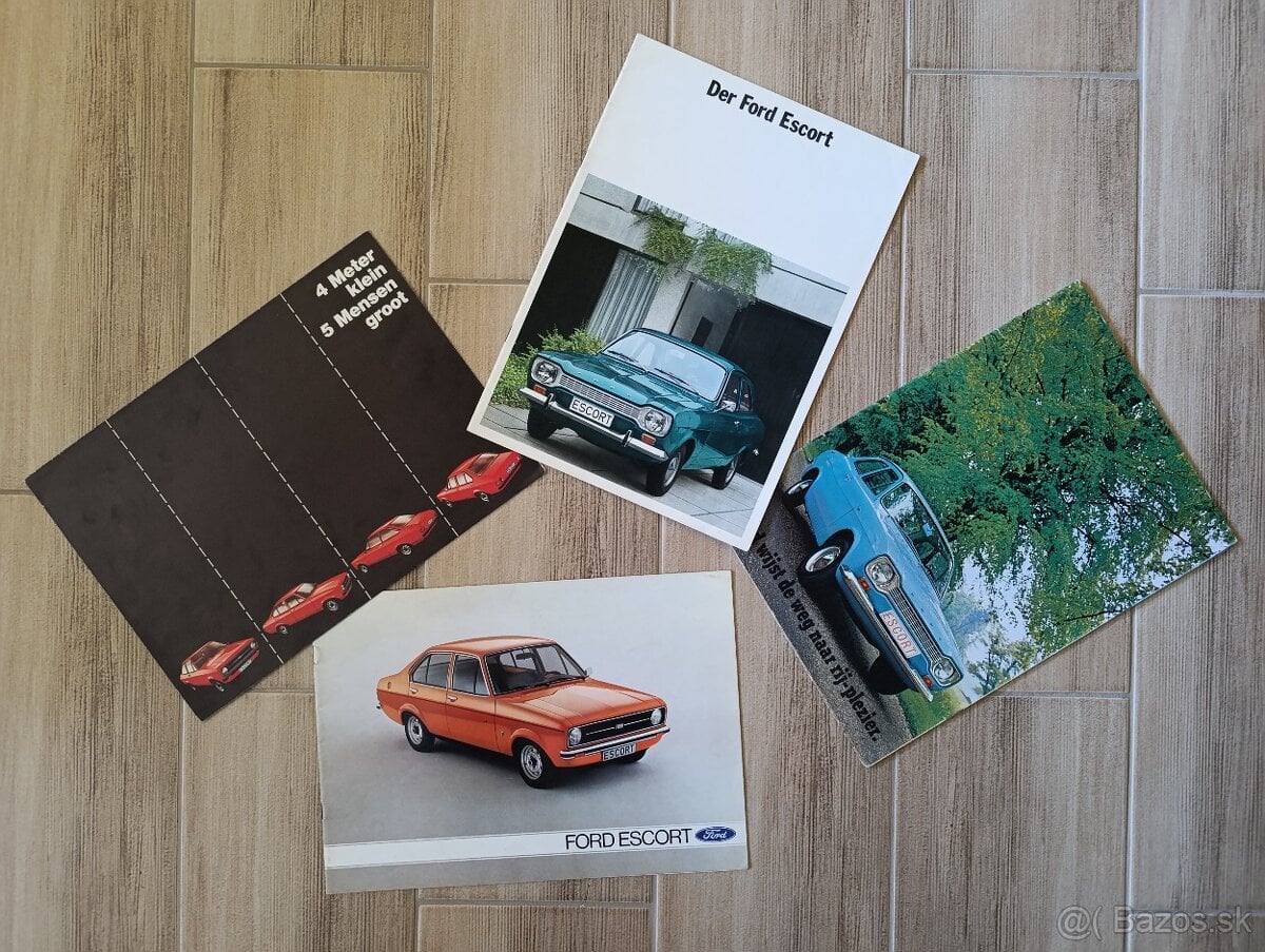 Prospekty Ford Escort Cortina Taunus a další 60.-90. léta.