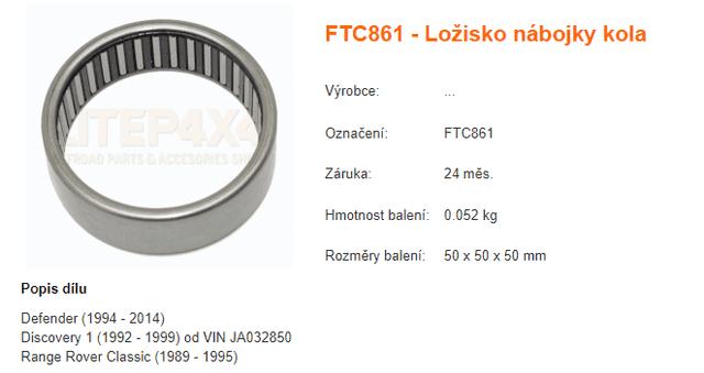 Land rover FTC861 otočné jehlové ložisko náboje zadního kola