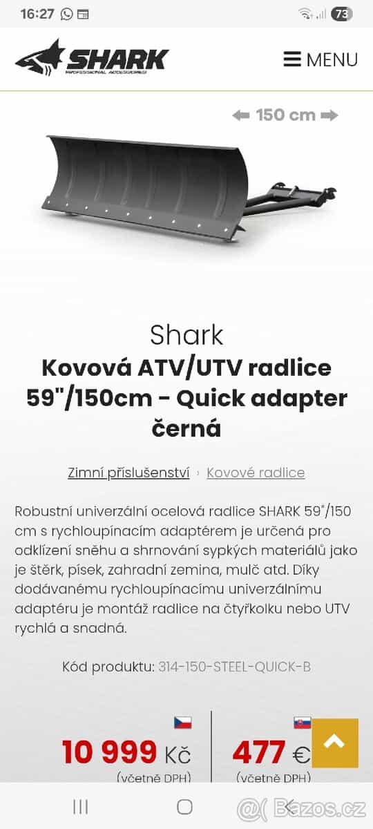 Radlice, pluh na čtyřkolku